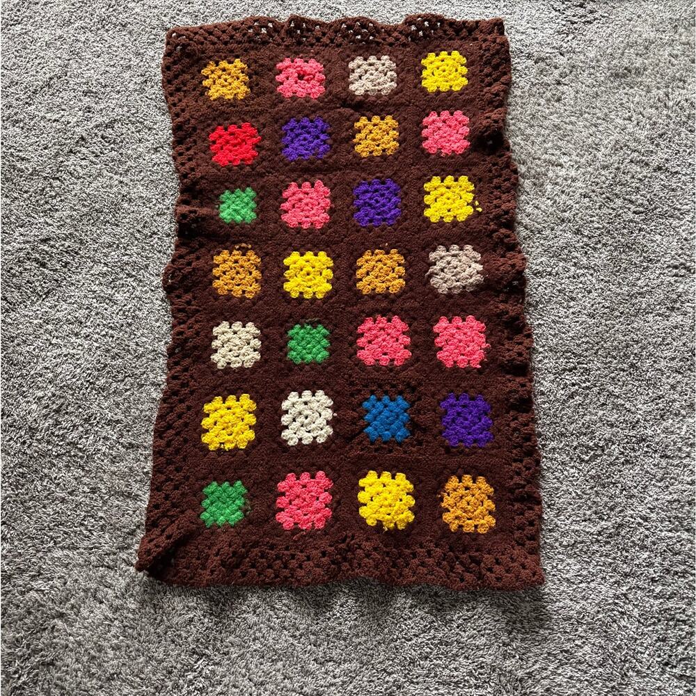 Vintage Handmade Crochet Granny Square Throw Blanket 36x22